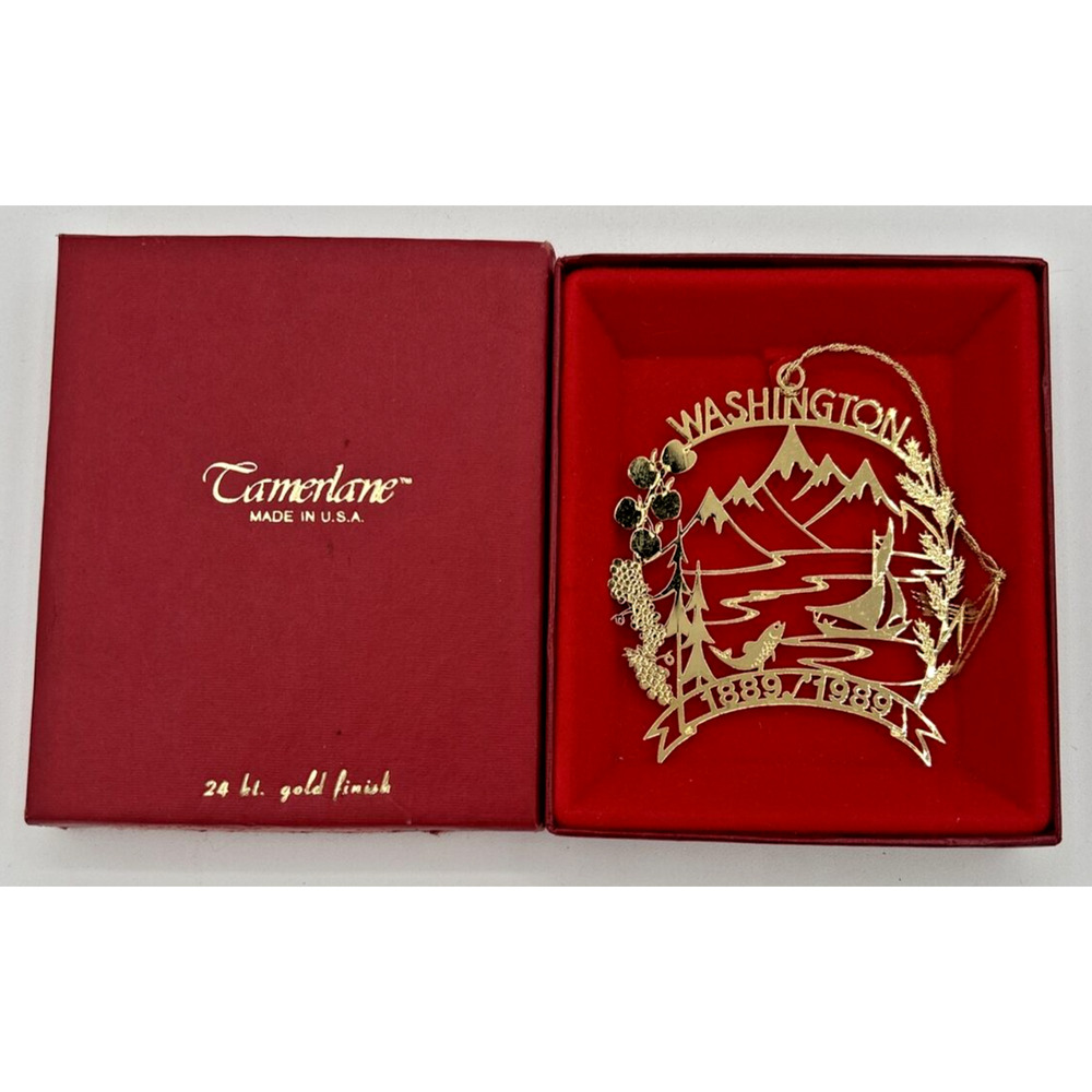 Vintage Camerlane Washington State 1889-1989 Gold‎ Tone Ornament SKU U183